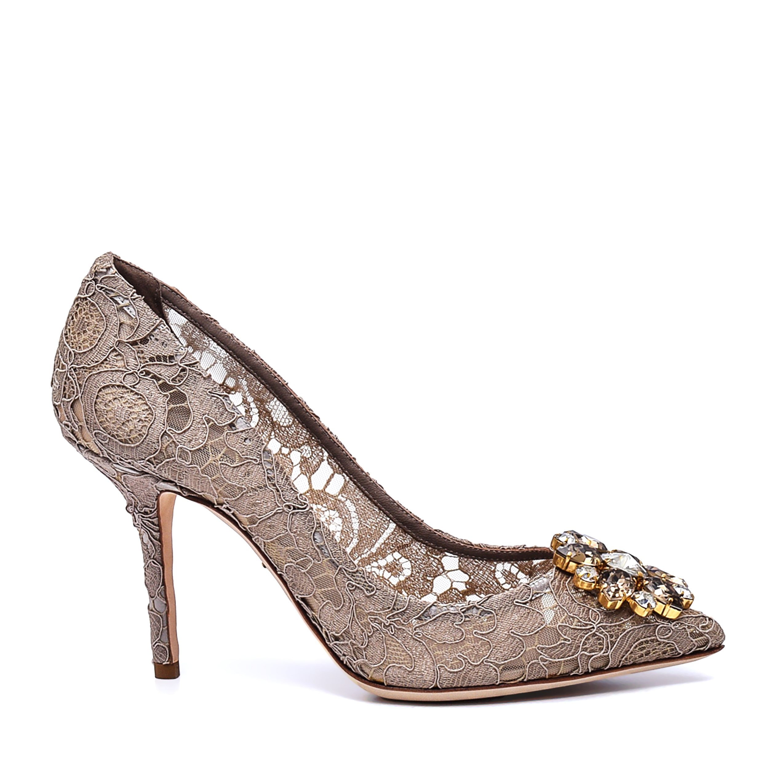 Dolce&Gabbana - Beige Taormina Lace Crystal Embellished Pumps 90mm / 38